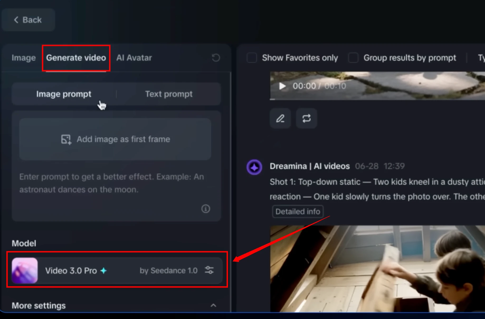Dreamina 3.0 Pro model selection interface