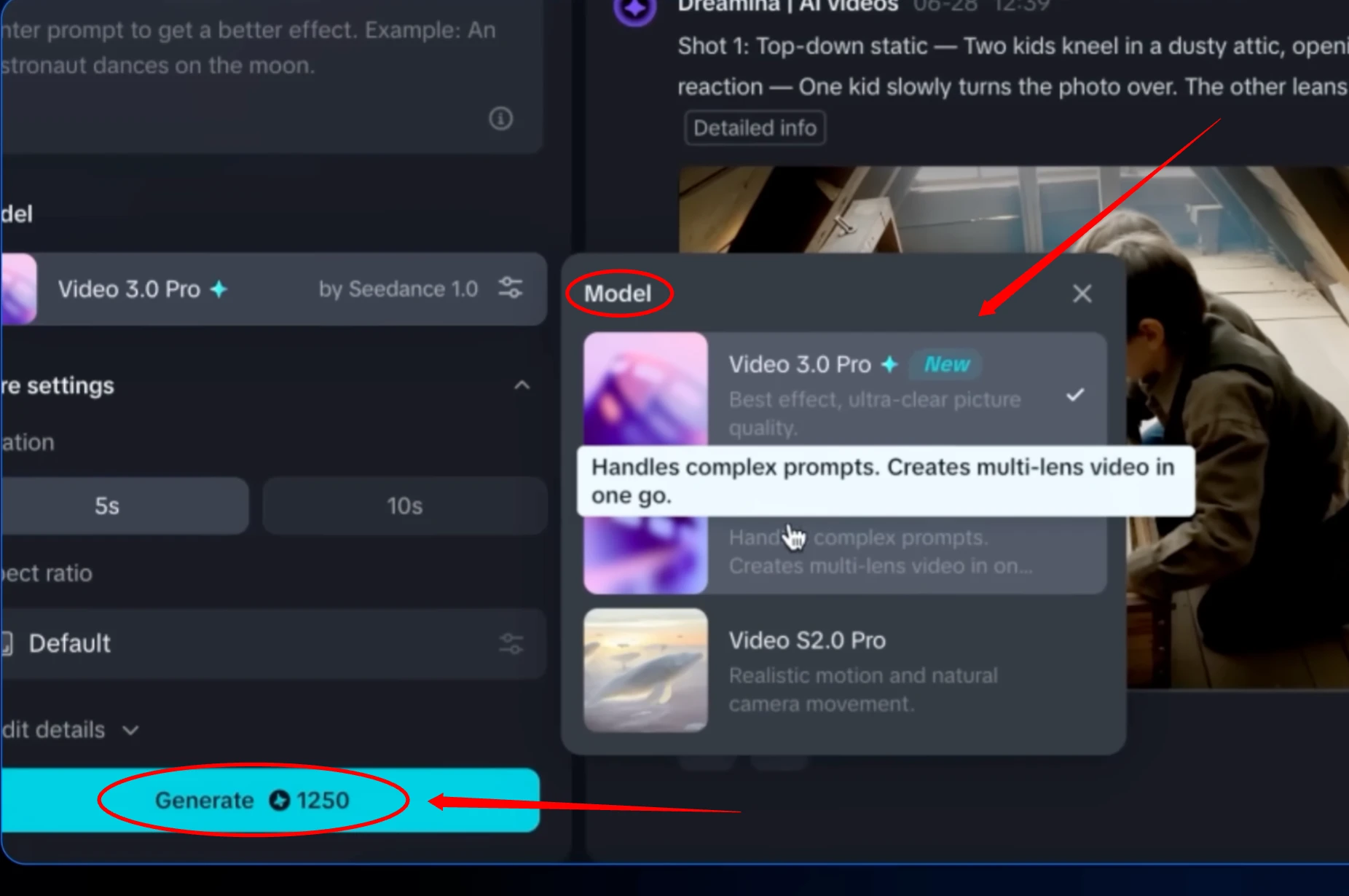Dreamina Video 3.0 Pro interface for image to video generation