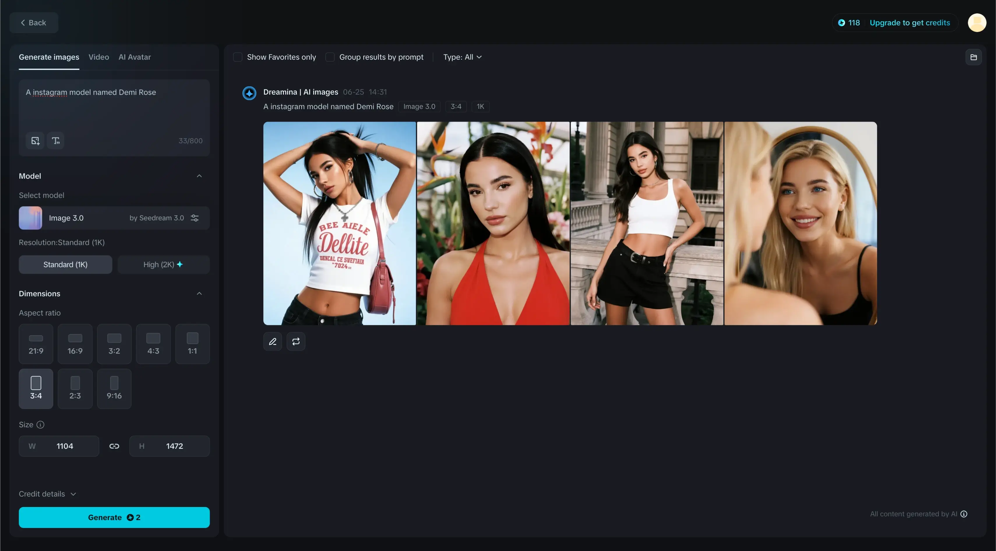 Dreamina Image Generator Interface
